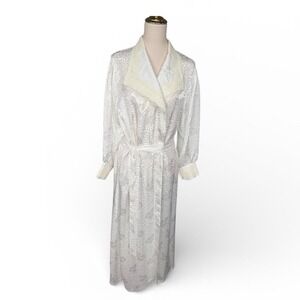 Vintage Victoria's Secret Gold Label Robe Ivory Satin Lace Jacquard Robe M/L